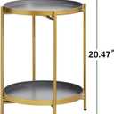 2-Tier Round End Side Table, Small Metal Side Table with Removable Tray, Folding Accent Tables for Living Room, Balcony, Nightstand for Bedroom, Outdoor Tables for Patio, Gold&Grey