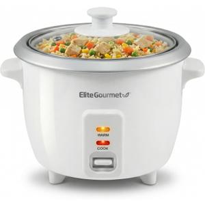 Elite Gourmet ERC-003X Electric Rice Cooker with Automatic Keep Warm Makes Soups, Stews, Grains, Hot Cereals, 6 Cups Cooked (3 Cups Uncooked), White