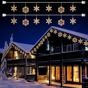 Snowflake Christmas String Lights with 6 Drops - 9ft 100 Mini Bulb Icicle Lights with Hooks, Plug-in Connectable Hanging Lights for Christmas Home Indoor Outdoor Party Wedding Holiday Dcor (2 Pack)