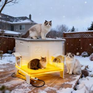 Weatherproof Outdoor Heated Cat House for Feral Cat, Plastic Elevated Cat Shelter with Escape Door, Easy Assemble, Expansive Interior‌ Grey 22.0" L x 21.0" W x 16.0" H