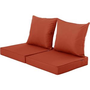 Outdoor Chair Cushions, Waterproof Fade Resistant Deep Seat and Backrest Cushion Set for Patio Furniture, Rust, 22x22 Inch, Set of 2 (2P / 22"x22" + 22"x20")
