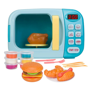 Microwave Toys Kitchen Play Set with Light Sound,Kids Pretend Play Electronic Oven with Play Food and 6 Color DIY Play-Dough for Children Ages 3+ Years (Blue)