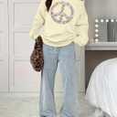 MYHALF Off the Shoulder Sweatshirt for Women Y2K Bow Graphic Pullover Tops Drop Shoulder Long Sleeve Cute Sweaters (S)