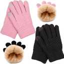 Kids Gloves Winter Knitted Warm Gloves with Fleece Lining Cold-Weather Gift for Boys Girls 5-10 Years (Black+pink)
