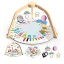 FROmzer Baby Play Gym - Wooden Baby Tummy Time Play Mat with 5 Developmental Zones - Baby Gyms & Playmats with 4 Removable Toys - Removable - Baby Play Mat for Baby Essentials & Motor Skills