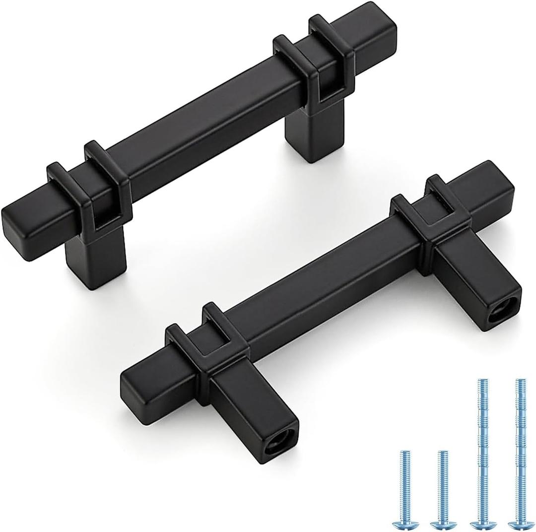HOME EDIT 2-1/2 inch Black Cabinet Handles, 10 Pack Kitchen Cabinet Handles Matte Black Drawer Pulls Zinc Alloy Square Bar Kitchen Pulls