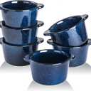 Creme Brulee Ramekins Ceramic Bowls - VICRAYS Mini Custard Cups 8 oz oven Safe Bowls Souffle Dishes for Baking Individual Casserole Dipping Sauce Pioneer Woman Bakeware Set of 6, Blue