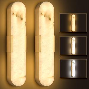 SMINGYINGZ Gold Modern Wall Sconce,20" Alabaster Natural Marble Wall Sconce, Gypsum Indoor LED Wall Light Dimmable Wall Lamps for Living Room, Bedroom, Porch, Dining Room, Stairway