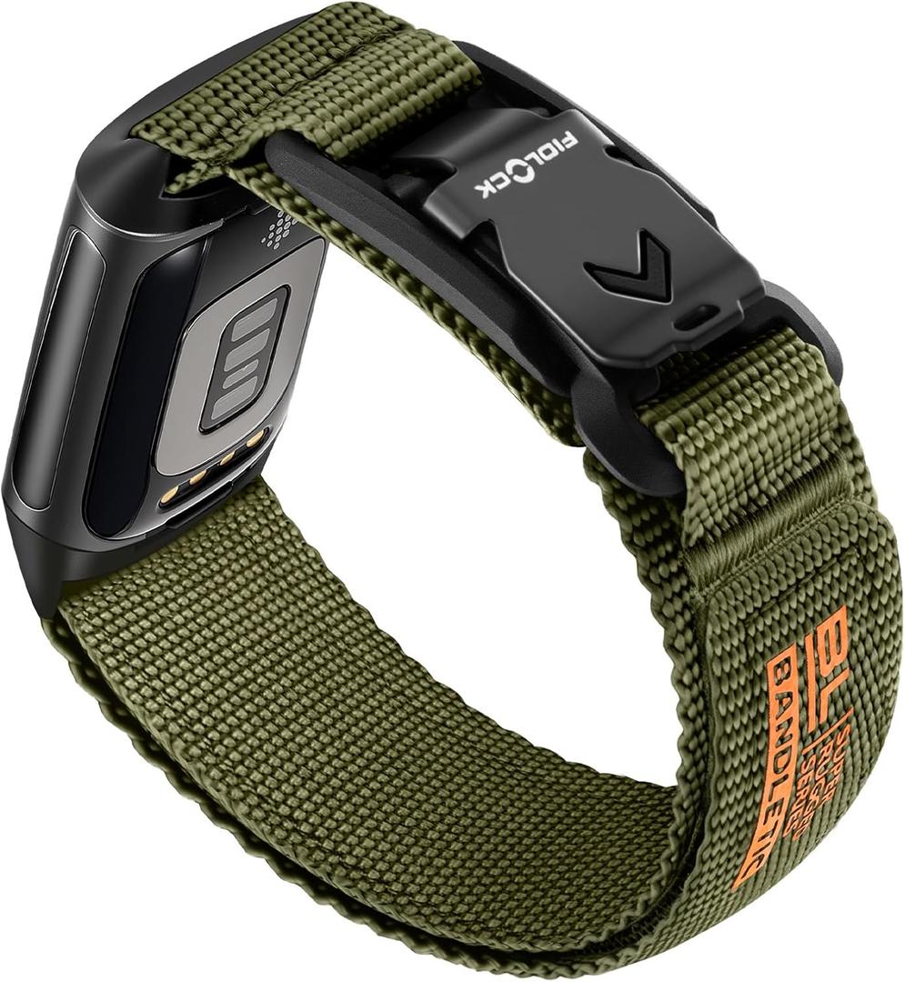 Bandletic Sport Band Compatible with Fitbit Charge 6/5 Bands for Men and Women, Rugged Soft Nylon Wristbands Replacement Straps with Magnetic Fidlock V-Buckle for Fitbit Charge 5/6 Fitness Tracker (Medium(6.5"-7.1"), Army Green)