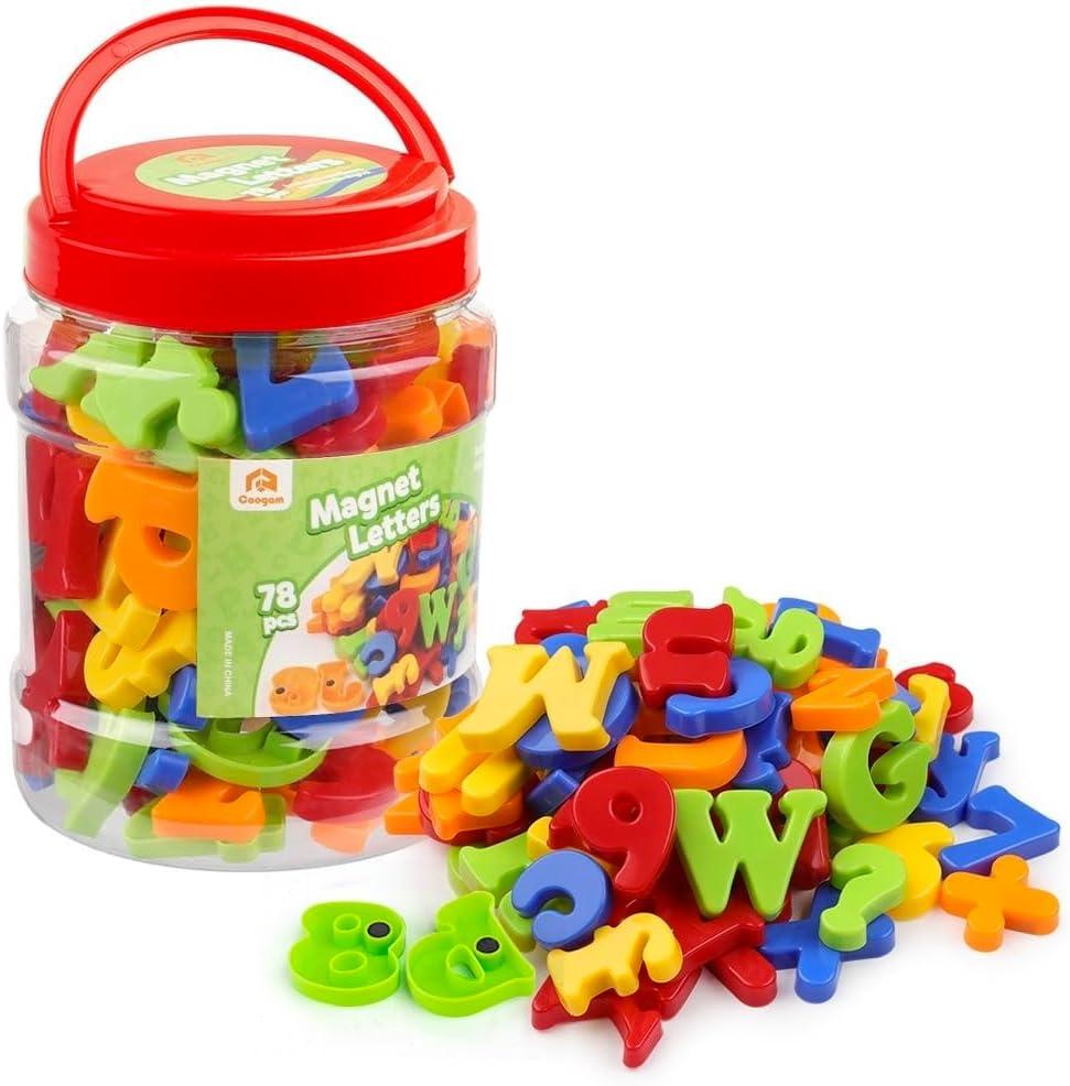 Coogam Magnetic Letters Numbers Alphabet Fridge Magnets Colorful Plastic ABC 123 Educational Toy Set Preschool Learning Spelling Counting Uppercase Lowercase Math for 3 4 5 Years Kid(78 Pcs)