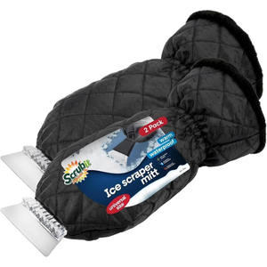 SCRUBIT Ice Scraper with Glove - Car Windshield Scraper for Ice and Snow w/Fleece Mitt - Quickly Scrape and Remove Snow While Staying Warm - Waterproof & Windproof - Car Scraper Snow Brush (Black), 2 Pcs