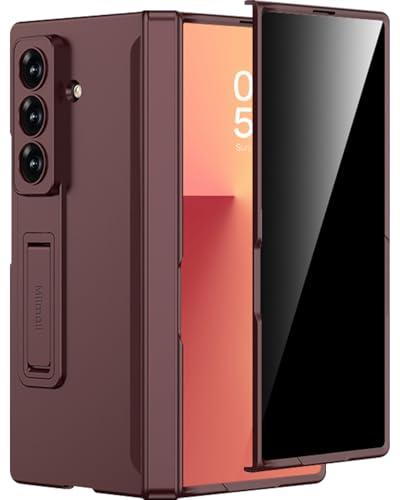 Miimall for Z Fold 7 Case with Privacy Screen Protector, Ultra-Thin Z Fold 7 Phone Case Stand, Heavy Duty, Full-Body Hinge Protection Shockproof Bumper Protective Cases for Galaxy Z Fold 7 Wine Red