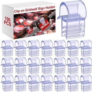 Kathfly 100 Pcs Clip on Gridwall Sign Holder Clip PVC Plastic Display Price Tag Holder Gridwall Accessories for Wire Rack, Slatgrid, Wire Wall Grid Panel (1/ 2 Inch)