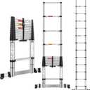 DEZEX 12.5 FT Stainless Steel Telescoping Ladders - One-Button Retraction Collapsible Extension Ladder for Home, RV, Attic, Multi Position Folding Ladder with Balance Bar & Wheels, Lasts 330 LBS
