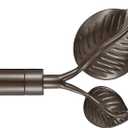 Decorative Curtain Rod with Leaf Finials, 1Inch Diameter 84-134 Inch Adjustable Length Single Drapery Window Rods Telescoping Structure, Dark Bronze