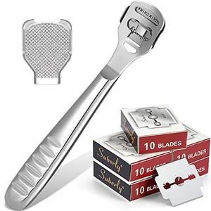 42 Pieces Callus Shaver Set, 40 Replacement Slices Blades 1 Stainless Steel Callus Shaver and 1 Foot File Head Foot Care Tools Hard Dry Skin Remover for Hand Feet