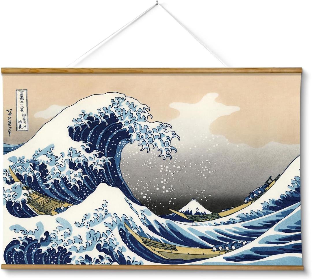 VIYYIEA Extra Large Size Canvas Wall Art, 36x54 The Great Wave off Kanagawa Scroll Hanging Japanese Print, Famous Artwork for Living Room, Bedroom, or Office