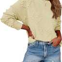 Tutorutor Womens Cute Heart Love Print Valentine Sweater Tops Oversized Crew Neck Dot Ball Loose Knitted Jumper Pullover (Large, As Show(beige Yellow))
