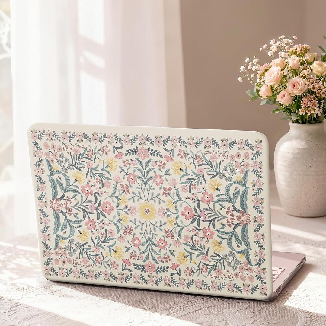 iCasso for MacBook Neo Case 13 inch 2026 Model A3404 with A18 Pro Chip, Vintage Protective Hard Shell Case & Keyboard Cover & Screen Film, Pink Boho Floral