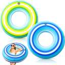 ShinyRelief 2 Pack 50'' Giant Inflatable Tube Pool Float with Cup Holder Vintage Stripe Large Pool Float Donut Adult Swim Rings Round Beach floaties for Summer Swimming Party, Yellow Green Blue