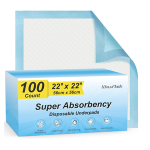 Basics LeakProof Dog and Puppy Potty Training Pee Pads with QuickDry 5Layer Super Absorbent Design, Regular Size 22 x 22 inch, Blue & White, 100 Count