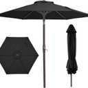 JEAREY 7.5FT Patio Umbrella Market Table Umbrella with 6 Sturdy Ribs, Push Button Tilt/Crank Outdoor Umbrella for Garden, Deck, Backyard,Dark Black