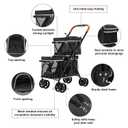 Double Pet Stroller for Dogs and Cats, One-Hand Folding Dog Stroller Travel Carriage for Small Medium Dogs Cats, 4 Wheels, Black