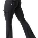 YEOREO CoreFlex Women Workout Flare Leggings with Pockets Hidden Scrunch High Waisted Cargo Gym Yoga No Front Seam Leggings (Black) XL 