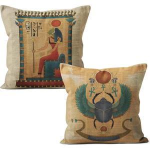Egyptian Decor Pillow Covers Set - 2 Pieces 18x18 Ancient Egyptian Hieroglyphs Throw Pillow Cover, Ancient Egypt Party Room Decor, Gifts for Egyptian Lovers, Sun God Ra, Tefnut
