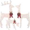 3-Piece White Fabric Reindeer Family - Lighted Deer Set - 210 Lights 52" Buck 44" Doe 28" Fawn - Large Deer Family for Indoor or Outdoor Christmas Decorations Yard Art