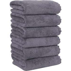 MOONQUEEN 6 Pack Premium Hand Towels - Quick Drying - Microfiber Coral Velvet Highly Absorbent Towels - Multipurpose Use as Hotel, Bathroom, Shower, Spa, Hand Towel 16 x 28 inches (Gray)