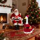 Christmas Porch Goose Outfits for 23" Cement Statue Santa Claus Costume Outfit Dresses Clothes Outdoor Lawn Yard Patio Decor (Red)