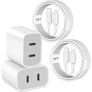 iPhone Fast Charger,Dual Port USB C iPhone Charger Fast Charging [Apple MFi Certified] 2Pack 2in1 Adapter Quick Apple Chargers 6FT Lightning Cable for iPhone 14 Pro Max/13 Pro/12 Mini/11Pro/XS/XR/X/SE (White)