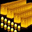 Sabary 50 Sets Luminary Bags with Flameless Tea Lights Outdoor Luminaries LED Lantern Candle Bags for Wedding Birthday Ramadan Christmas Party Decorations Romantic Decor(Firework)