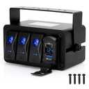 3 Gang Waterproof Aluminum Rocker Switch Box, 12-24V SPST ON/Off Toggle Switch Box with PD Type C and QC3.0 USB Fast Charging, LED Voltmeter,DIY Stickers for Boat, Car, Truck, Jeep