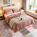 57 Washable Modern Area Rugs,Checkered Abstract Neutral Non-Slip High Traffic Large Carpet for Office,Living Room,Bedroom,Dining Room and Farmhouse,Girls Room,Pink Brown Grey