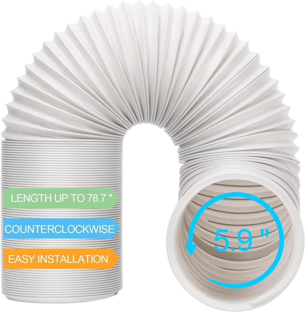Portable Air Conditioner Hose - AC Hose with 5.9" Diameter, Anti-Clockwise Thread, Length up to 78.7" - Exhaust Hose for Portable AC Vent Compatible