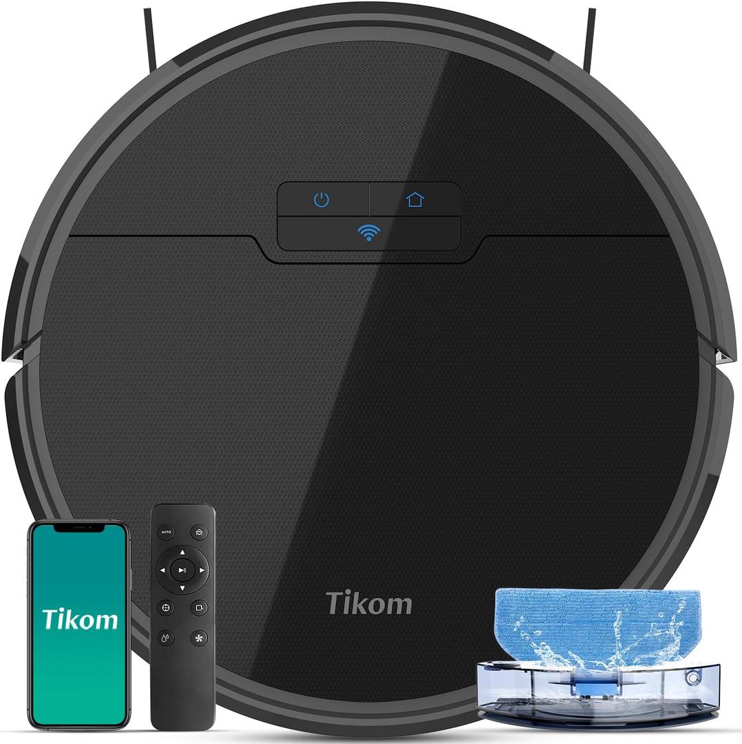 Tikom Robot Vacuum and Mop Combo, Robot Vacuum Cleaner with Powerful Suction, Super Thin, Self-Charging Robotic Vacuum Cleaner for Carpet, Pet Hair, Hard Floors, APP & Remote Control