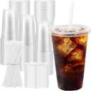 100 Pack 20 oz Plastic Cups with Lids and Straws, Sturdy Food Safe Iced Clear Coffee Cups Disposable Smoothie Cups for Cold Drinks