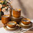 LERATIO Ceramic Dinnerware Sets for 8,Stoneware Plates and Bowls Sets,Handmade Reactive Glaze Dishes Set,Chip Resistant and Scratch Resistant | Oven&Dishwasher & Microwave Safe-Kahki (24PCS)