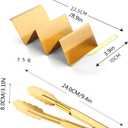 4 Pcs Gold Taco Holders Set with 1 Food Tong, Stainless Steel Taco Stand with Handles for Party, Holds Up to 3 Tacos Each, Dishwasher Oven safe