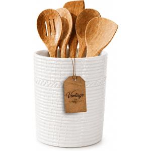Handcrafted Cooking Utensil Holder, Extra-Large Crock, White