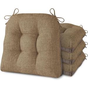 AddGrace Chair Cushions for Dining Chairs Set of 4 Kitchen Seat Cushions with Ties and Non Slip Backing Tufted Indoor Seat Pad for Kitchen Dining Room 18" x 17" x 3" Light Brown