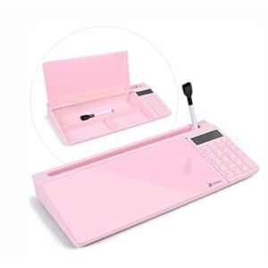 Varhomax Glass Desk Whiteboard with Storage, Desktop Organizer to-do List Memo Notepad Dry Erase White Board for Home Office and School Supplies (Pink)