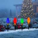 C9 LED Pathway Lights 7Ft Christmas Pathway Lights, Multicolor Walkway Light Outdoor with 4 Marker Stakes Connectable Holiday Commercial Christmas Decoration UL Listed - Green Wire