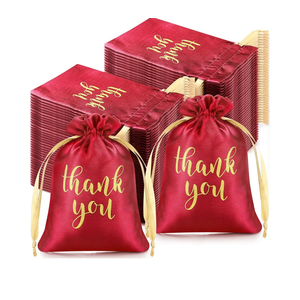 Roowest 100 Pcs Thank You Satin Gift Bags Drawstring Jewelry Candy Pouches for Wedding Bridal Shower Baby Shower Favor Drawstring Bag for Birthday Holiday Party(4 x 6 Inch,Red)