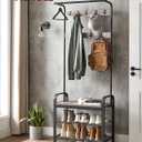 VASAGLE Coat Rack, Hall Tree with Shoe Bench for Entryway, Entryway Bench with Coat Rack, 4-in-1, with 9 Removable Hooks, a Hanging Rod, 13.3 x 28.3 x 72.1 Inches, Greige and Black UHSR40MB