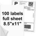 100 Full Sheets Sticker Paper for Laser & Ink Jet Printers, 8.5" x 11" Full Sheet Address Shipping Label, 100 Sheets 100 Labels