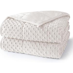 Ultra-Soft Weighted Blanket for Adults(15 lbs, 60” x 80” Queen Size) Minky Dot Fleece Cooling Breathable Heavy Blanket with Glass Beads, Perfect for 140-190 lbs, Machine Washable, Cream