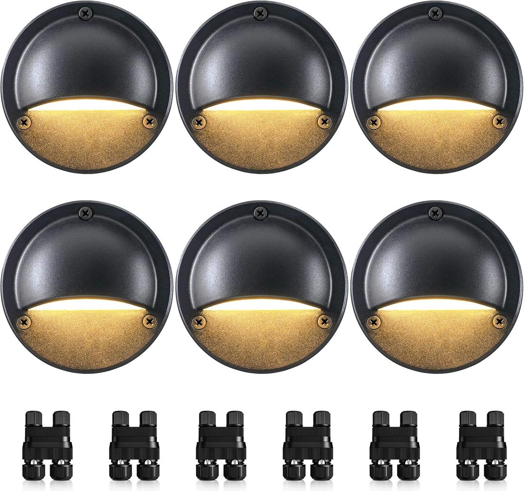 SUNVIE 5W LED Low Voltage Deck Lights, 12-24V Step Lights Outdoor with Fastlock2 Wire Connectors, Low Voltage Landscape Lighting 3000K Warm White Deck Stair Light Waterproof for Fence Post, 6 Pack